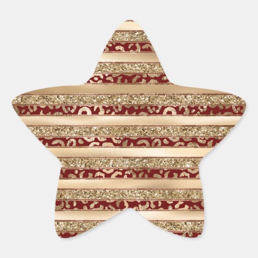 Red Gold Glitter Leopard Print Stripes Ster Sticker (Voorkant)