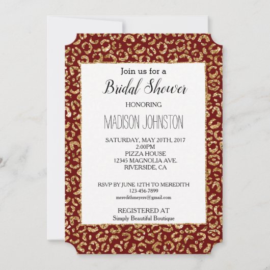 Red Gold Glitter Luipaard Dier Kaart (Voorkant)