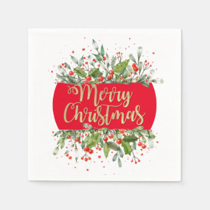 RED Gold Glitter Merry-Bord voor kerstcadeaupapier Servet