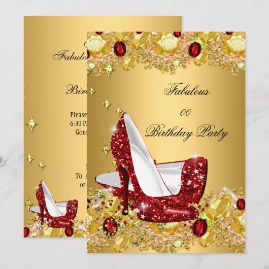 Red Gold Glitter op hoog niveau Fabulous Party Kaart (Voorkant / Achterkant)
