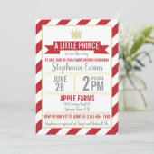 Red Gold Glitter Prince Baby shower Invite Kaart (Staand voorkant)