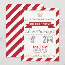 Red Gold Glitter Prince Birthday Uitnodiging