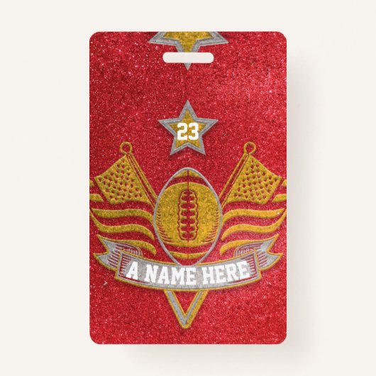 Red & Gold Glitter School Football Team Sport Badge (Voorkant)
