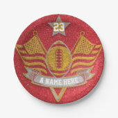 Red & Gold Glitter School Football Team Sport Papieren Bordje (Voorkant)