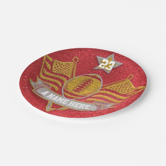 Red & Gold Glitter School Football Team Sport Papieren Bordje (Gekanteld)