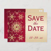 Red Gold Glitter Sneeuwvlokken Save the Date Brief Aankondigingskaart (Voorkant / Achterkant)