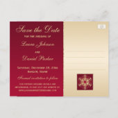 Red Gold Glitter Sneeuwvlokken Save the Date Brief Aankondigingskaart (Achterkant)