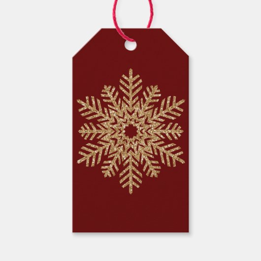 Red Gold Glitter Snowflake Cadeaulabel (Voorkant)