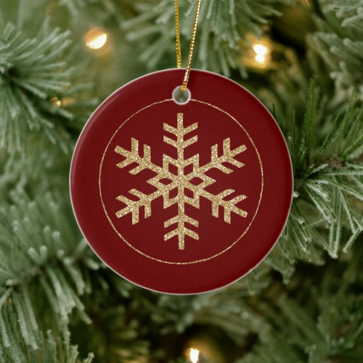 Red Gold Glitter Snowflake Keramisch Ornament (Boom)
