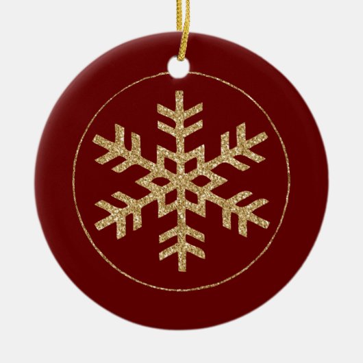 Red Gold Glitter Snowflake Keramisch Ornament (Voorkant)