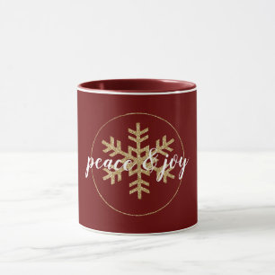 Red Gold Glitter Snowflake Mok