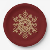 Red Gold Glitter Snowflake Papieren Bordje (Voorkant)