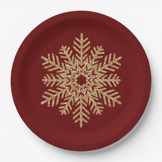 Red Gold Glitter Snowflake Papieren Bordje (Voorkant)