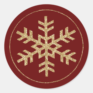 Red Gold Glitter Snowflake Ronde Sticker