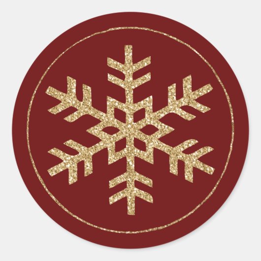 Red Gold Glitter Snowflake Ronde Sticker (Voorkant)