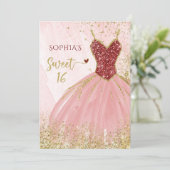 Red Gold Glitter Sparkle Dress Sweet 16 jaar Kaart (Staand voorkant)