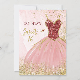 Red Gold Glitter Sparkle Dress Sweet 16 jaar Kaart