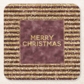 Red Gold Glitter Sparkle Stripes Kerstmis Kartonnen Onderzetters (Voorkant)