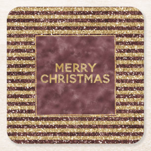 Red Gold Glitter Sparkle Stripes Kerstmis Kartonnen Onderzetters