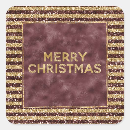 Red Gold Glitter Sparkle Stripes Kerstmis Vierkante Sticker (Voorkant)