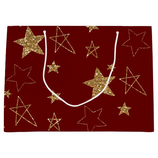 Red Gold Glitter Stars Groot Cadeauzakje (Voorkant)