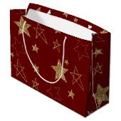Red Gold Glitter Stars Groot Cadeauzakje (Achterkant Gekanteld)