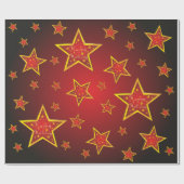 Red Gold Glitter Stars Vrolijk kerstfeest Cadeaupapier (Vlak)
