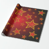 Red Gold Glitter Stars Vrolijk kerstfeest Cadeaupapier (Uitgerold)