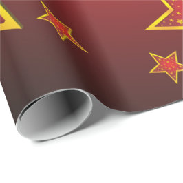 Red Gold Glitter Stars Vrolijk kerstfeest Cadeaupapier