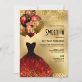 Red Gold Glitter Tiara Dress Sweet 16 verjaardag Kaart (Voorkant)