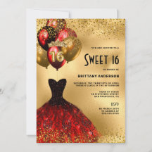 Red Gold Glitter Tiara Dress Sweet 16 verjaardag