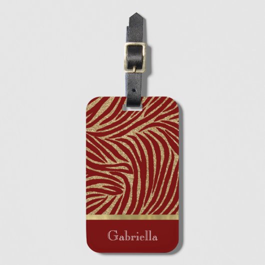 Red Gold Glitter Zebra Bagagelabel (Voorkant (verticaal))