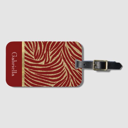 Red Gold Glitter Zebra Bagagelabel (Voorkant (horizontaal))