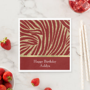 Red Gold Glitter Zebra Verjaardag Servet