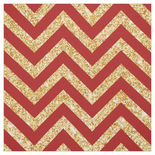 Red Gold Glitter Zigzag Stripes Chevron Pattern Stof (Swatch)