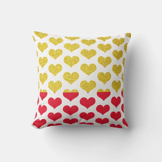 Red Gold Golden Hearts Pattern Ombre 2022 Cute Buitenkussen (Voorkant)