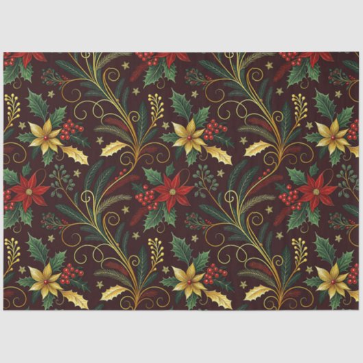 Red Gold Green Christmas Florals Decoupage Tissuepapier (Voorkant)