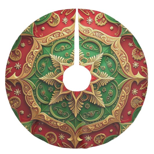 Red Gold Green Decorative Tree Skirt Kerstboom Rok (Voorkant)