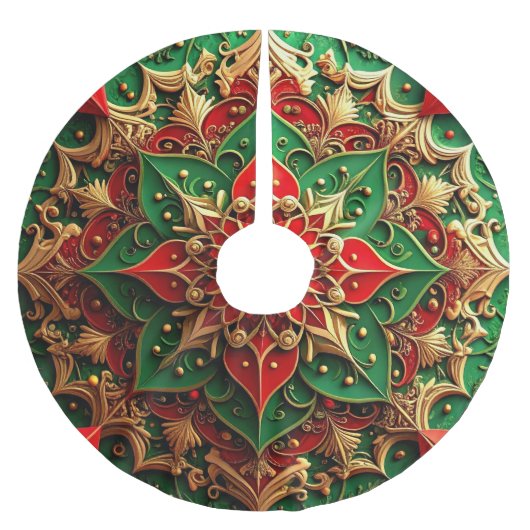 Red Gold Green Decorative Tree Skirt Kerstboom Rok (Voorkant)