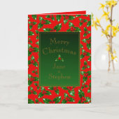 Red Gold Green Holly Berry Pattern - Gepersonalise Kaart (Gele Bloem)