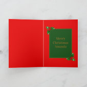 Red Gold Green Holly Berry Pattern - Gepersonalise Kaart (Binnen)