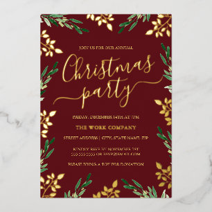Red Gold Green Leaf Corporate Christmas Party Folie Uitnodiging