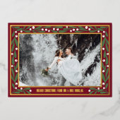 Red Gold Green Mistoetoe Frame Merry Christmas Folie Feestdagenkaart (Voorkant)