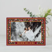 Red Gold Green Mistoetoe Frame Merry Christmas Folie Feestdagenkaart (Staand Voorkant)