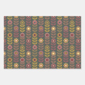 Red Gold Green Retro Floral Scandi Style Stijlvol Inpakpapier Vel (Voorkant 2)