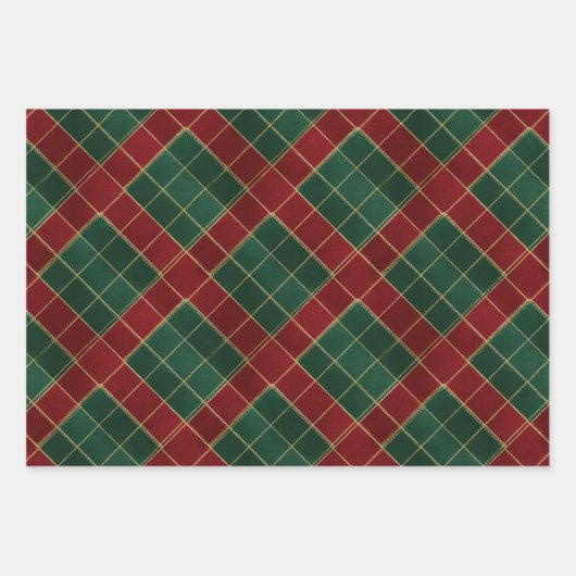 Red Gold Green Wrapping Paper Flat Sheet Set of 3 (Voorkant 2)