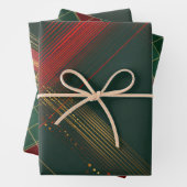 Red Gold Green Wrapping Paper Flat Sheet Set of 3 (In situ)