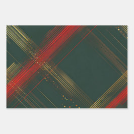 Red Gold Green Wrapping Paper Flat Sheet Set of 3
