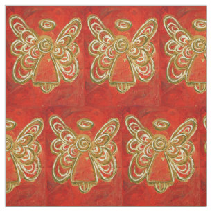 Red Gold Guardian Angel Art Fabric Materiaal Stof