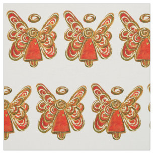 Red Gold Guardian Angel Art Fabric Materiaal Stof